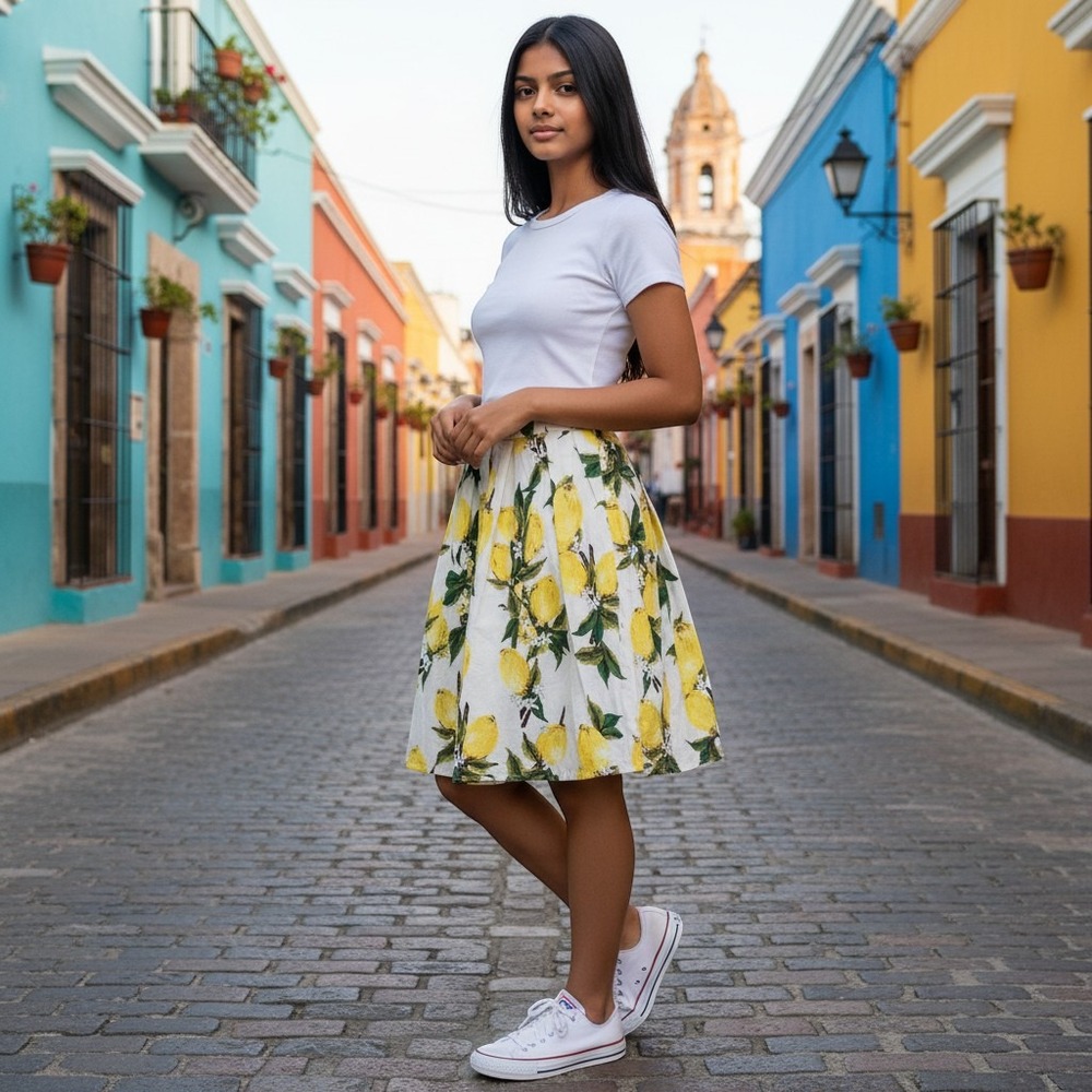 ✨️ Inspired by Dolce & Gabbana Size S/XS. Pleated Skirt W/pockets lemon print